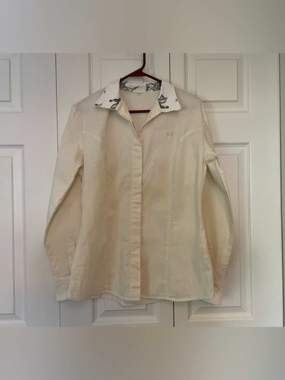 Middy N Me Lady Grey Cream Shirt with Equestrian Printed Collar and Cuffs 10